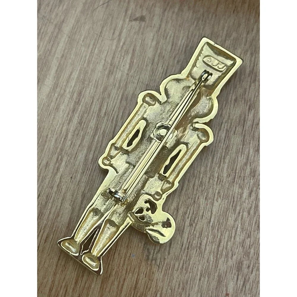 Vintage JJ Jonette Jewelry Gold Tone Christmas Nutcracker Brooch Pin